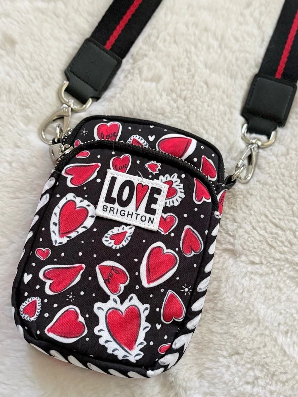 BRIGHTON NEW Hearts A Flutter Utility Bag Whimsical Crossbody Zipper Pouch NWOT